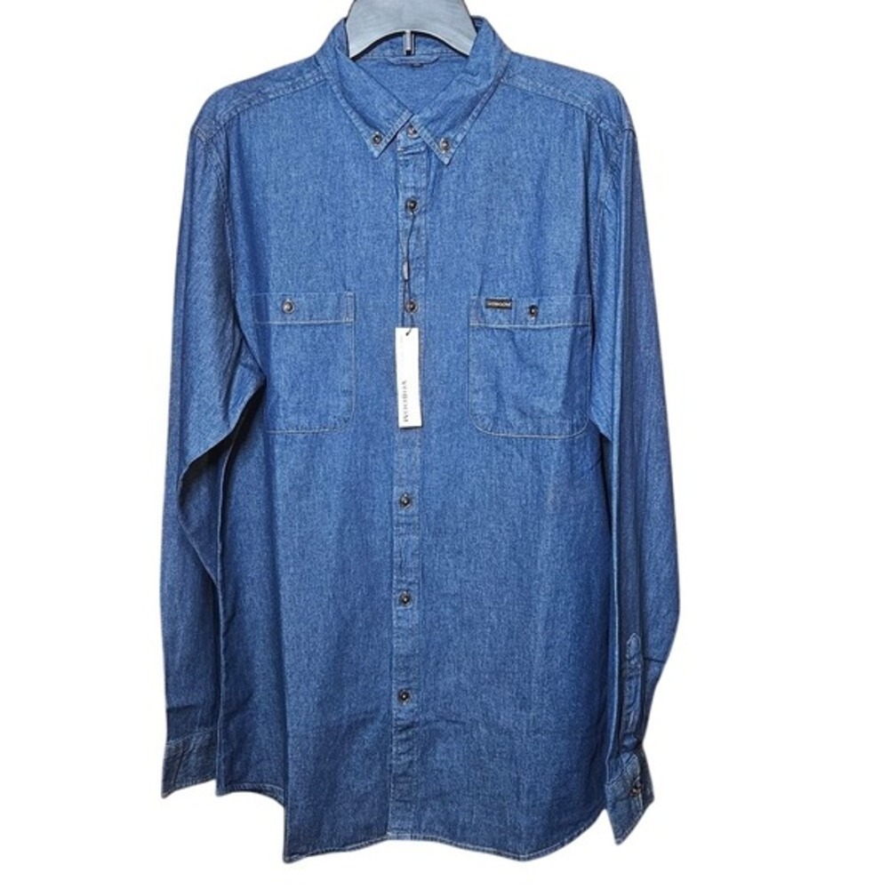 VOBOOM Mens Denim Shirt Long Sleeve 100% Cotton Button Down Blue Medium Wash‎